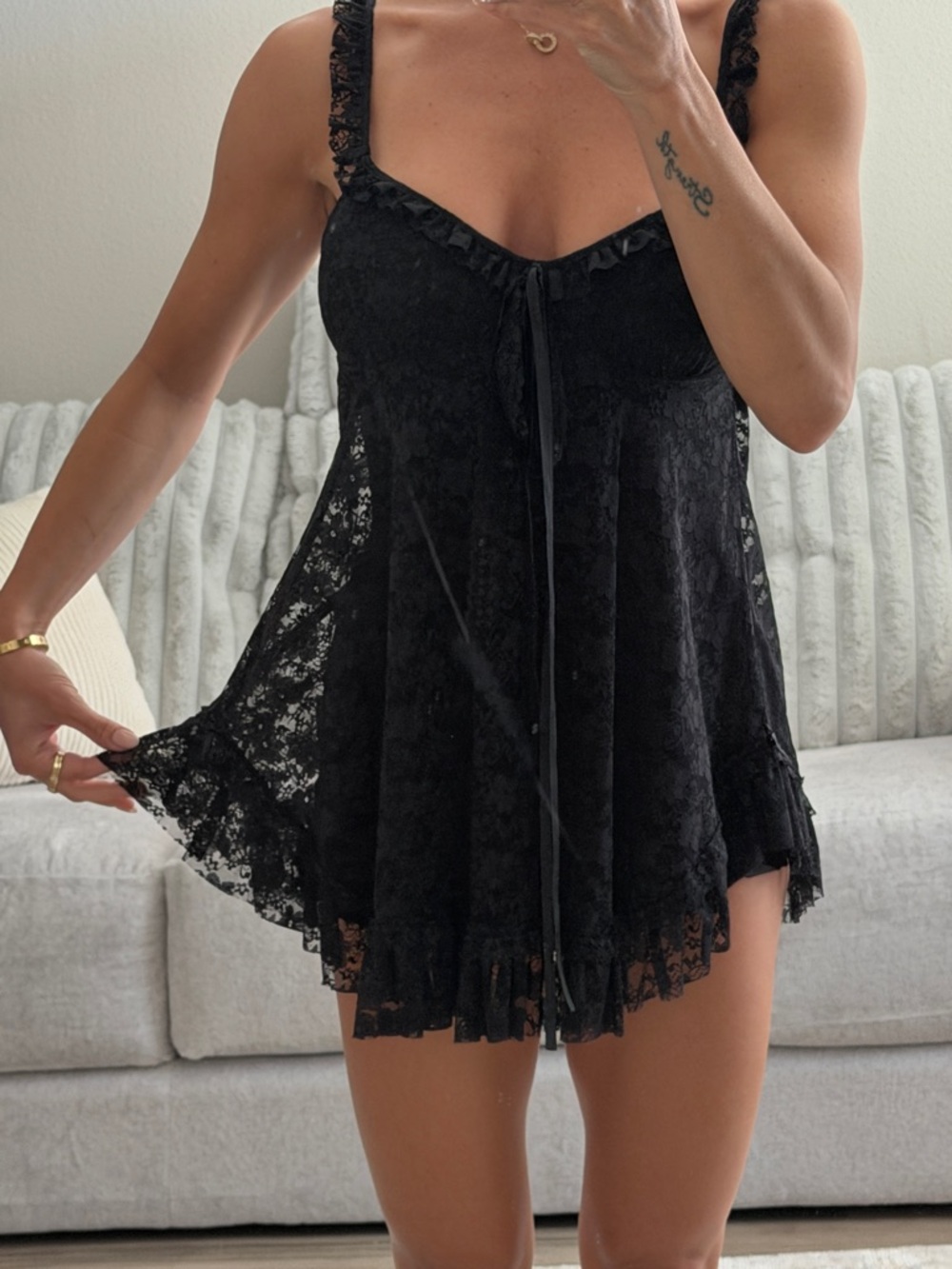 Urban Outfitters Black Lace Babydoll Romper Dress